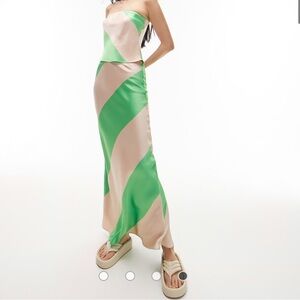 Topshop Wide Stripe Maxi Skirt Neon Green Cream Size 2 NWT